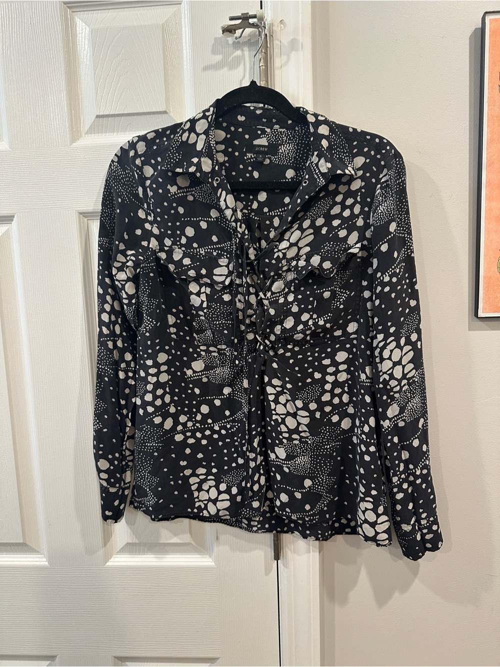 J. Crew Black and White Button-Front Printed Blouse
